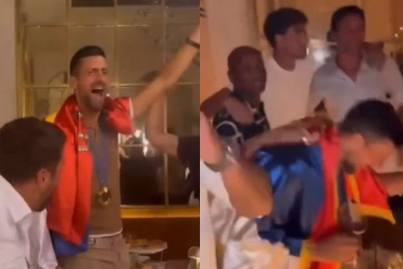 Watch. Djokovic Celebrates With Team Serbia At The Restaurant The Gold Medal