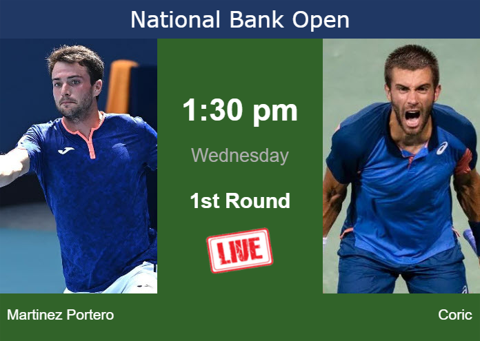 How to watch Martinez Portero vs. Coric on live streaming in Montreal on Wednesday Tennis Tonic News Predictions H2H Live Scores stats