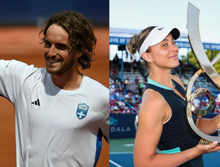 Stefanos Tsitsipas reacts after girlfriend Paula Badosa won the tournament in Washington