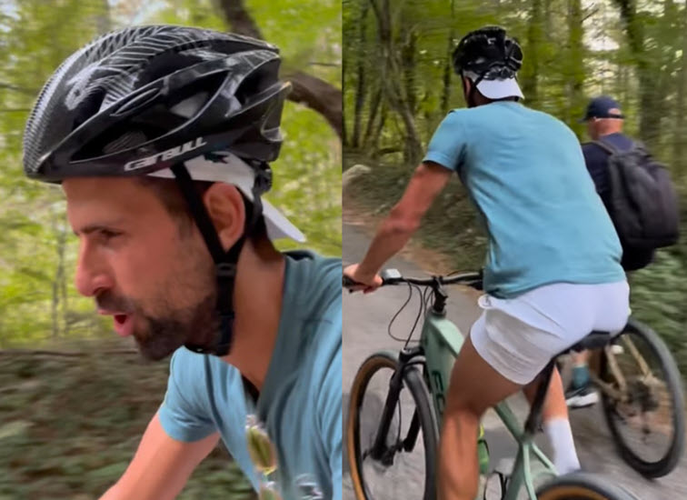 Djokovic Rides Bicycle