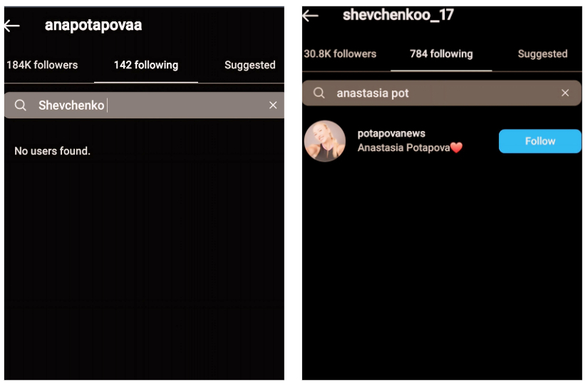 Anastasia Potapova And Alexander Shevchenko Unfollow Each Other
