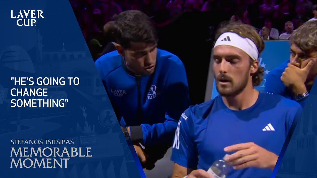Carlos Alcaraz coaching Stefanos Tsitsipas during Laver Cup match Carlos-Alcaraz-coaching-Stefanos-Tsitsipas-during-Laver-Cup-match