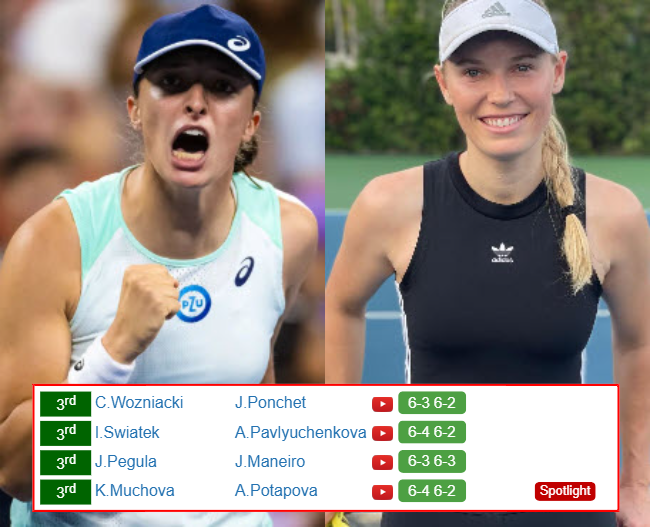 U.S. OPEN RESULTS. Iga Swiatek, Caroline Wozniacki, Karolina Muchova, Jessica Pegula win on Saturday