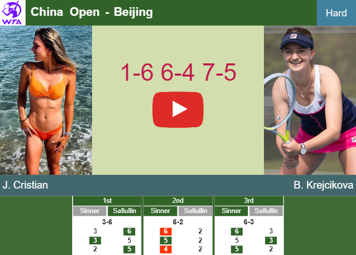 Jaqueline Cristian surprises Krejcikova in the 2nd round to set up a battle vs Muchova at the China Open. HIGHLIGHTS – BEIJING RESULTS