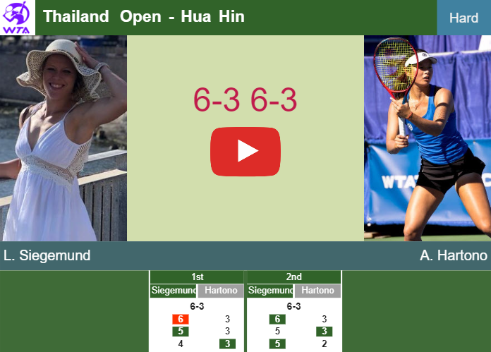 Laura Siegemund hustles Hartono in the semifinal to play vs Sramkova. HIGHLIGHTS – HUA HIN RESULTS