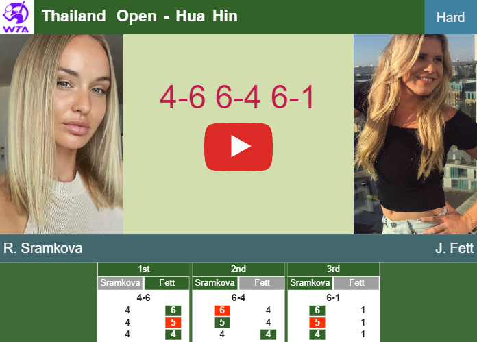 Rebecca Sramkova conquers Fett in the quarter to collide vs Zidansek. HIGHLIGHTS – HUA HIN RESULTS