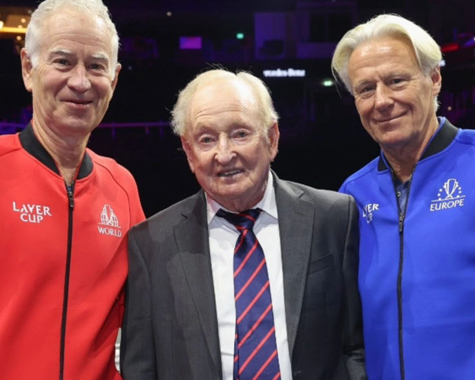 How old is tennis legend Rod Laver?