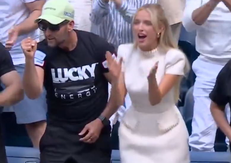 Taylor Fritz’s girlfriend Morgan Riddle on fire dressed in white during the US Open final vs. Sinner