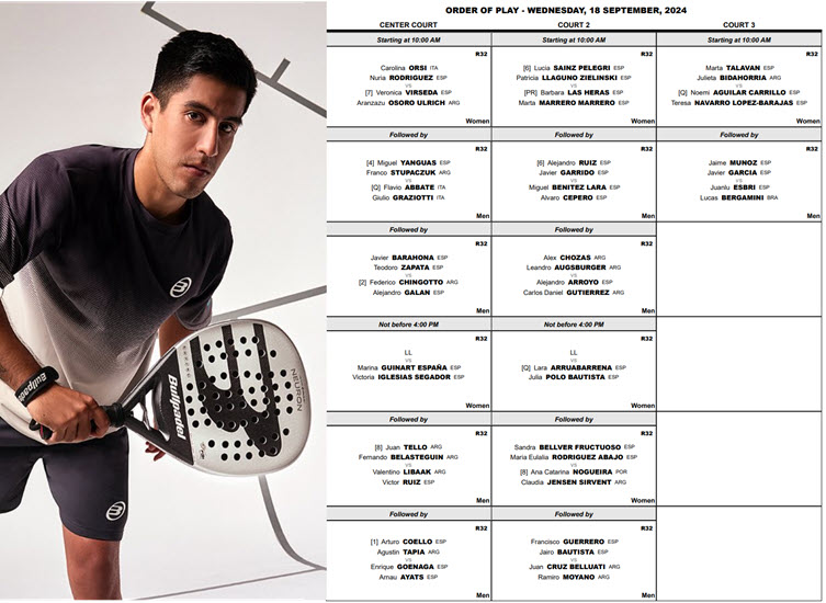 VALLALOID ORDER OF PLAY with the presence of Coello, Tapia, Galan, Chingotto