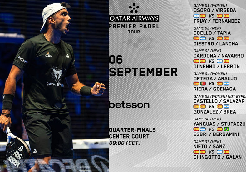 ORDER OF PLAY. Coello, Tapia, Galan, Chingotto, Lebron and Di Nenno to play in Madrid on Friday