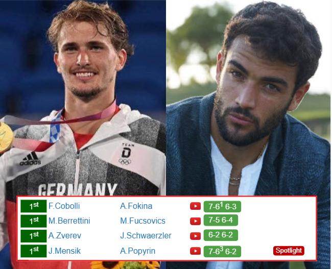 VIENNA RESULTS. Alexander Zverev, Matteo Berrettini, Flavio Cobolli