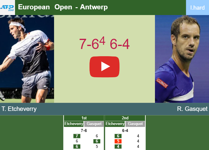 Tomas Martin Etcheverry aces Gasquet in the 1st round to set up a clash vs Geerts/Yannick Hanfmann or Arends/Luke Johnson. HIGHLIGHTS – ANTWERP RESULTS