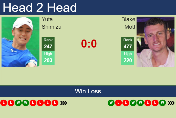 H2H, prediction of Yuta Shimizu vs Blake Mott in Playford Challenger with odds, preview, pick | 22nd October 2024