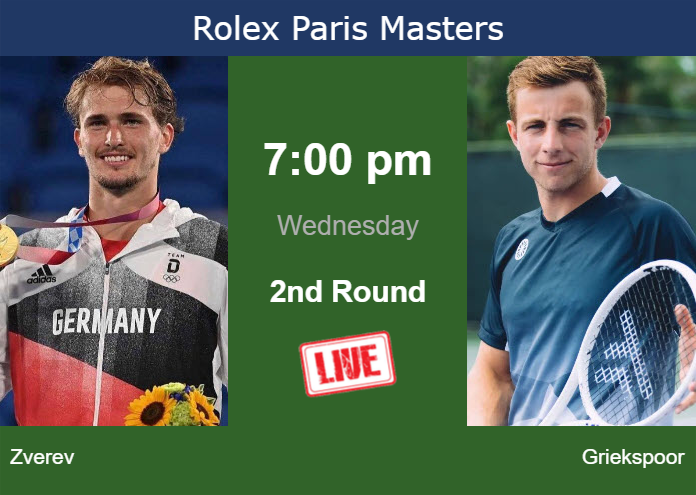 How to watch Zverev vs. Griekspoor on live streaming in Paris on Wednesday