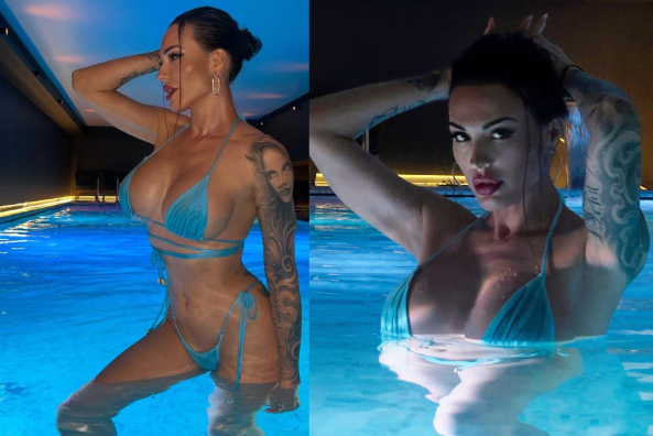 From a swimming pool in Dubai, Oxy Konovalova captivates admirers with her daring and eye-catching appearance in a blue bikini. Oxy-Konovalova-hot-looks