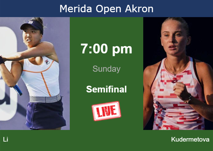 How to watch Li vs. Kudermetova on live streaming in Merida on Sunday