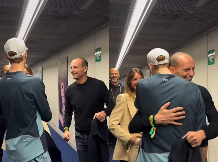 Former Juventus coach shakes hands with Sinner while both share jokes