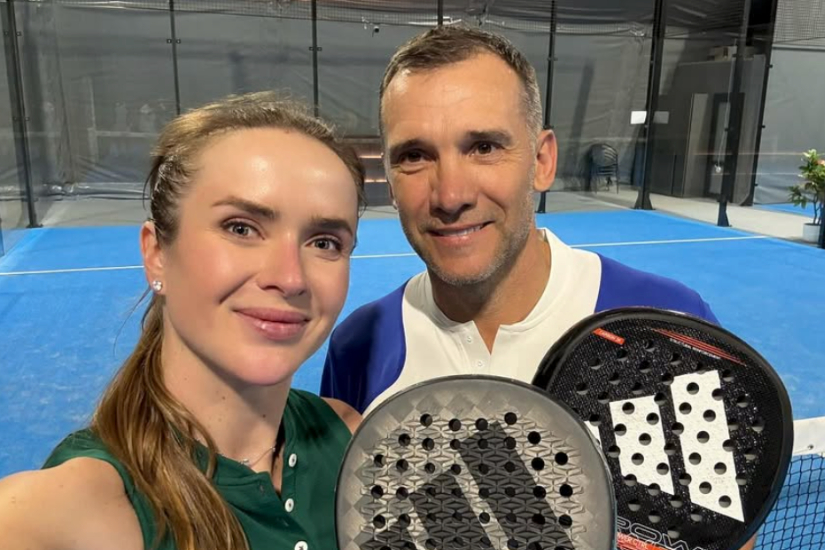 Elina Svitolina plays padel with soccer legend Andriy Shevchenko