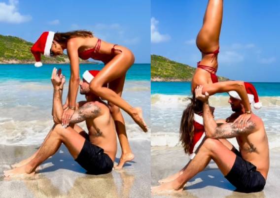 Izabel Goulart strikes an amazing posture in a gorgeous swimsuit with her husband, goalie Kevin Trapp. Izabel Goulart and Kevin Trapp together