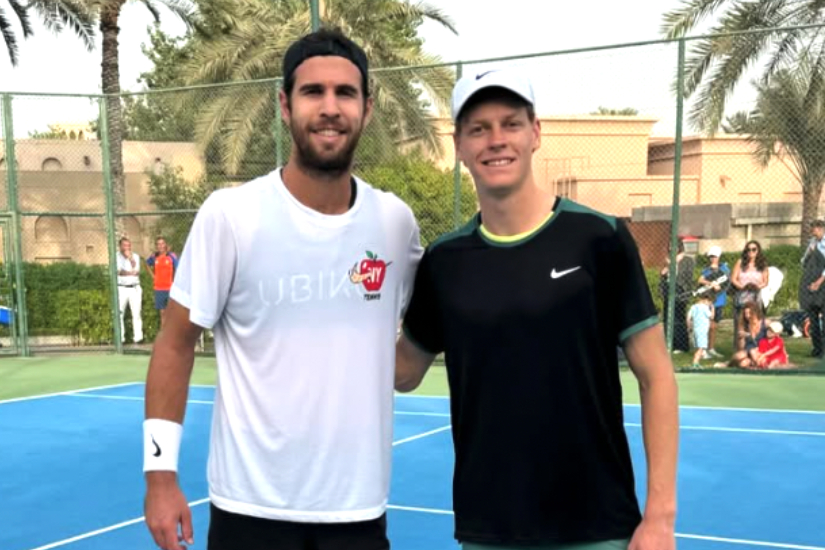 Karen Khachanov and Jannik Sinner train together in Dubai