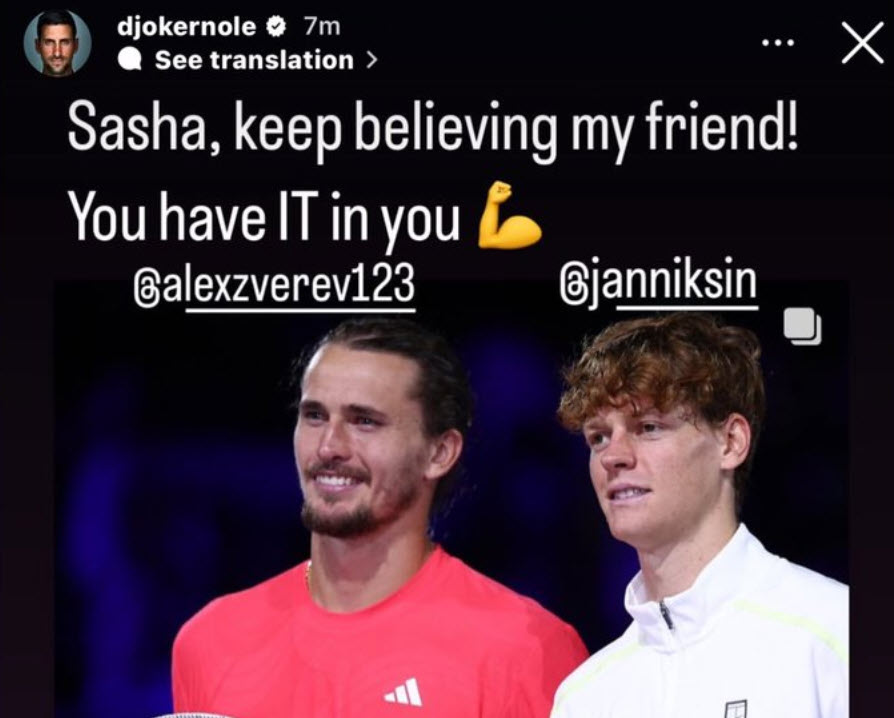 Djokovic congratulates Sinner and has a nice message for Zverev after AO final