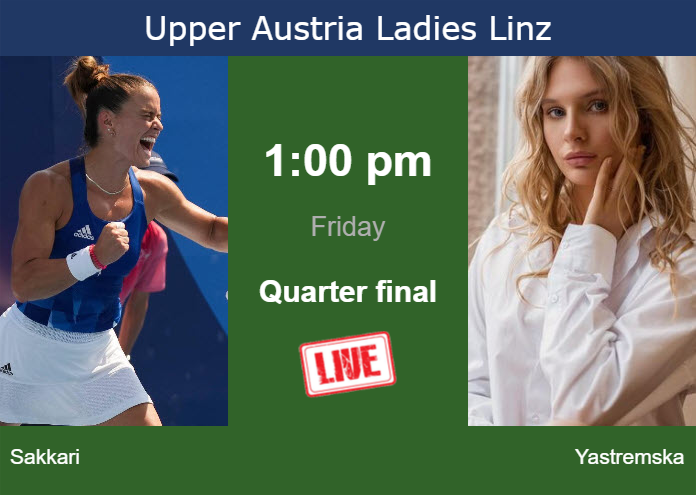 How to watch Sakkari vs. Yastremska on live streaming in Linz on Friday Friday Live Streaming Maria Sakkari vs Dayana Yastremska