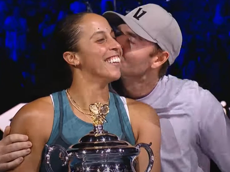 Keys’ husband and coach Fratangelo kisses Madison after historic Australian Open title