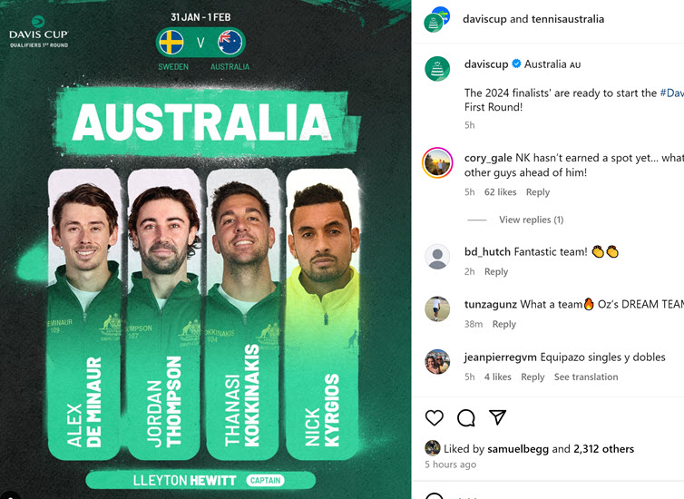 Fans have mixed feelings with Kyrgios being part of the Davis Cup team