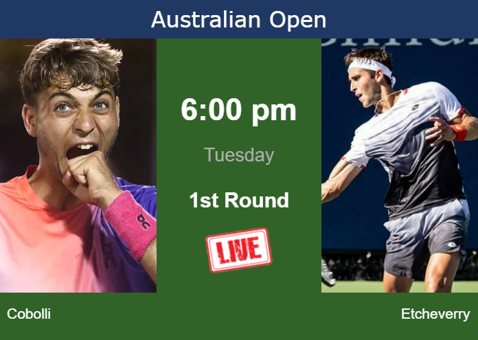 How to watch Cobolli vs. Etcheverry on live streaming at the Australian Open on Tuesday