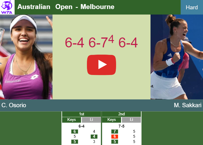 Camila  Osorio wins against Sakkari in the 1st round to battle vs Jabeur at the Australian Open. HIGHLIGHTS – AUSTRALIAN OPEN RESULTS