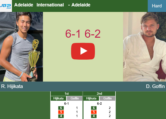 Amazing Rinky Hijikata powers past Goffin in the 1st round to play vs Nakashima at the Adelaide International. HIGHLIGHTS – ADELAIDE RESULTS