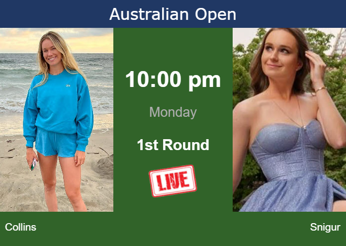 How to watch Collins vs. Snigur on live streaming at the Australian Open on Monday