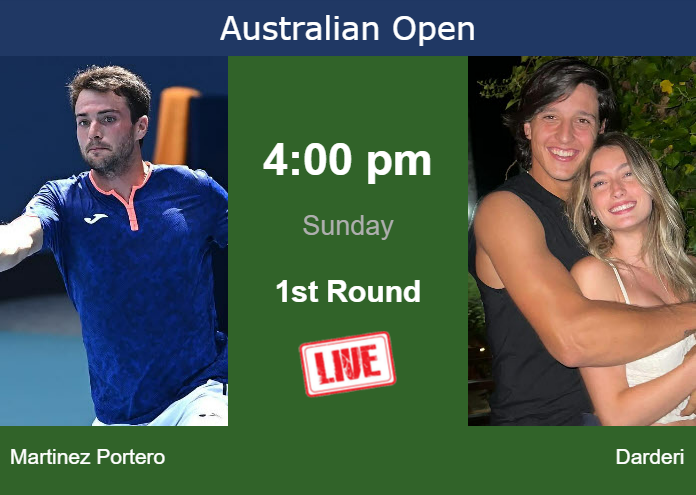 How to watch Martinez Portero vs. Darderi on live streaming at the Australian Open on Sunday