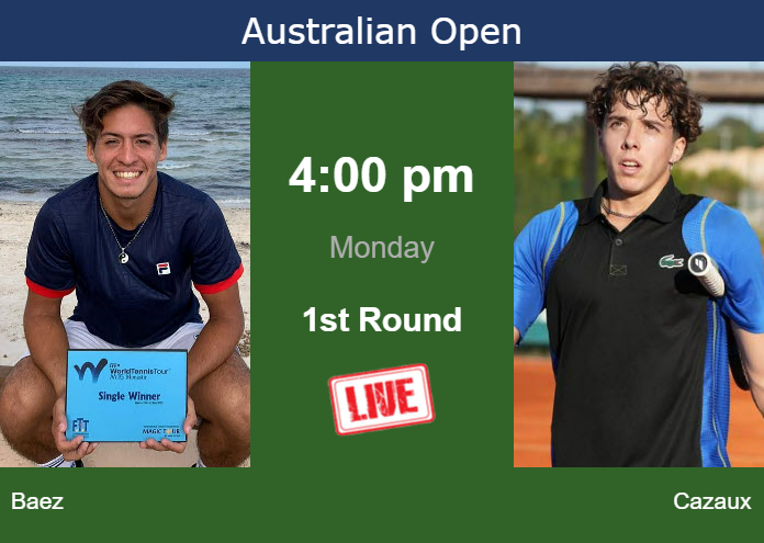 How to watch Baez vs. Cazaux on live streaming at the Australian Open on Monday