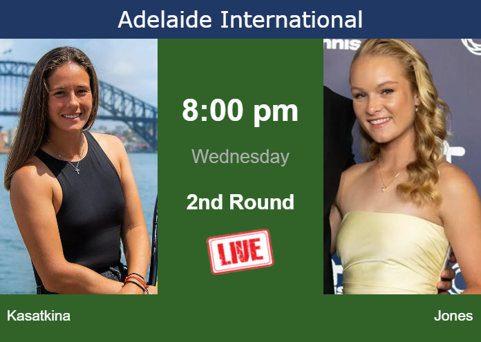 How to watch Kasatkina vs. Jones on live streaming in Adelaide on Wednesday