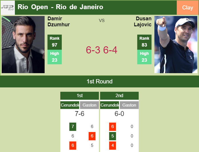 Damir Dzumhur topples Lajovic in the 1st round to play vs Ugo Carabelli at the Rio Open – RIO DE JANEIRO RESULTS