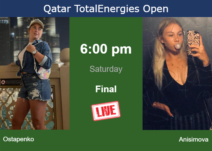 How to watch Ostapenko vs. Anisimova on live streaming in Doha on Saturday Saturday Live Streaming Jelena Ostapenko vs Amanda Anisimova