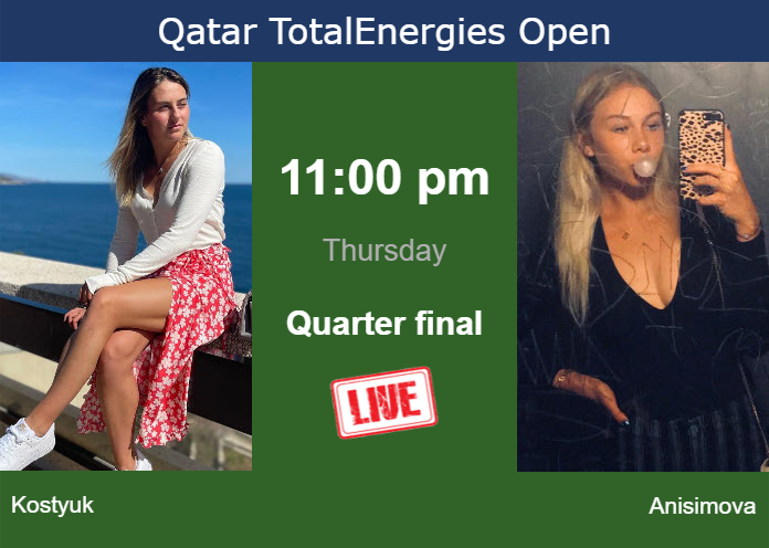 How to watch Kostyuk vs. Anisimova on live streaming in Doha on Thursday Thursday Live Streaming Marta Kostyuk vs Amanda Anisimova