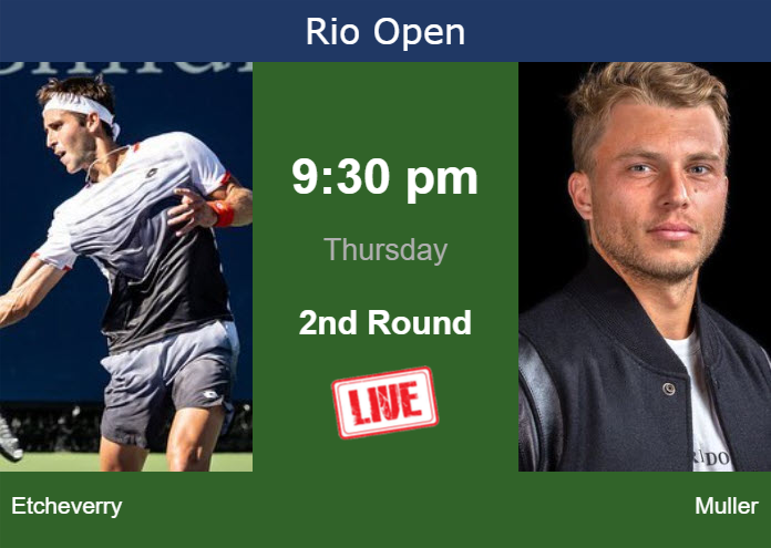 How to watch Etcheverry vs. Muller on live streaming in Rio de Janeiro on Thursday Thursday Live Streaming Tomas Martin Etcheverry vs Alexandre Muller