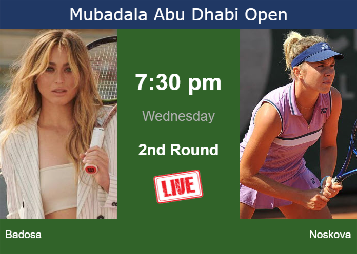 How to watch Badosa vs. Noskova on live streaming in Abu Dhabi on Wednesday Tuesday Live Streaming Paula Badosa vs Linda Noskova