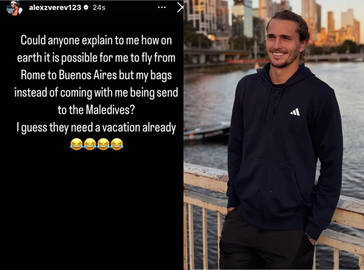 Zverev’s tennis bags sent to the “Maldives”, instead of to Buenos Aires for the AT250