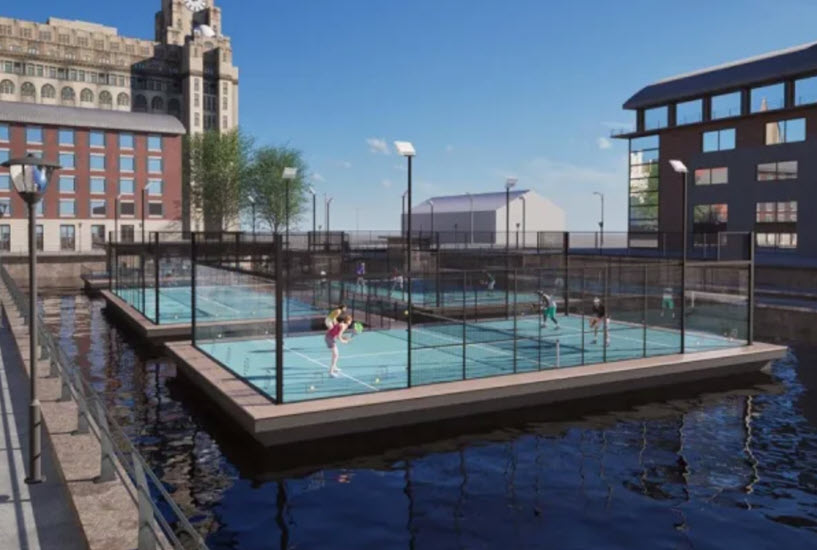 The floating padel court in Liverpool