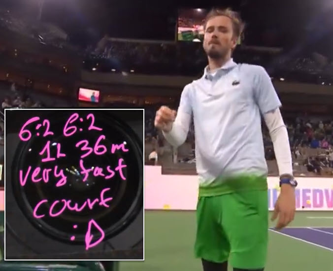Medvedev Signs Camera Mocking Slow Courts In Indian Wells Medvedev Signs Camera Mocking Slow Courts In Indian Wells