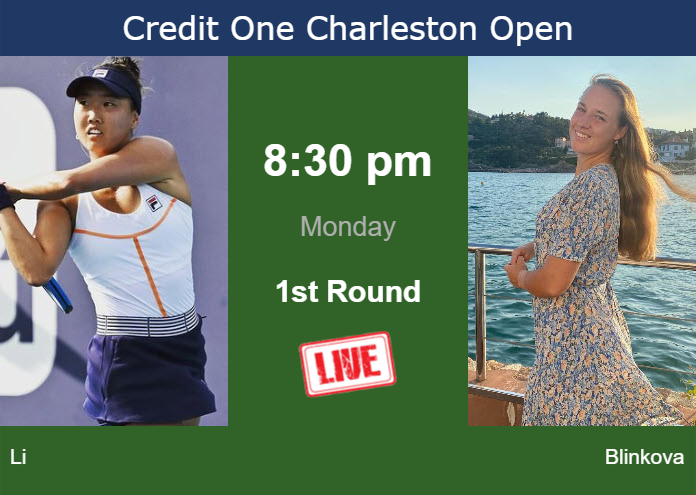 How to watch Li vs. Blinkova on live streaming in Charleston on Monday