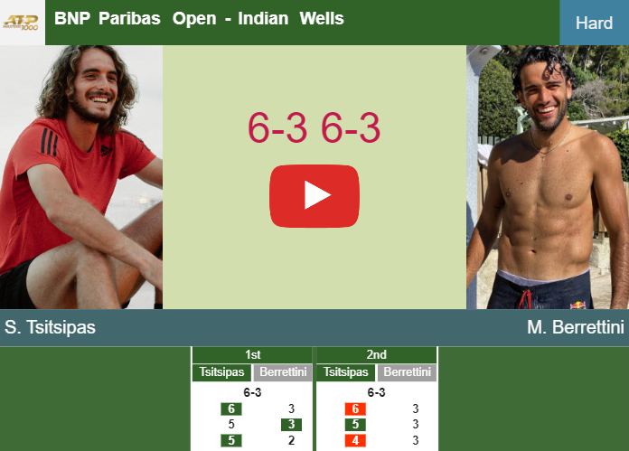 Stefanos Tsitsipas prevails over Berrettini in the 3rd round to set up a battle vs Rune at the BNP Paribas Open – INDIAN WELLS RESULTS. HIGHLIGHTS