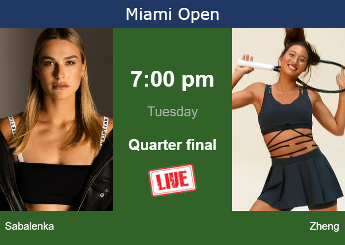 How to watch Sabalenka vs. Zheng on live streaming in Miami on Tuesday