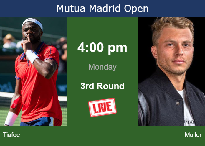 How to watch Tiafoe vs. Muller on live streaming in Madrid on Monday