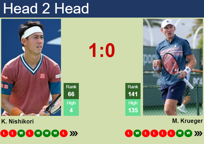 H2H, prediction of Kei Nishikori vs Mitchell Krueger in Houston with odds, preview, pick | 1st April 2025