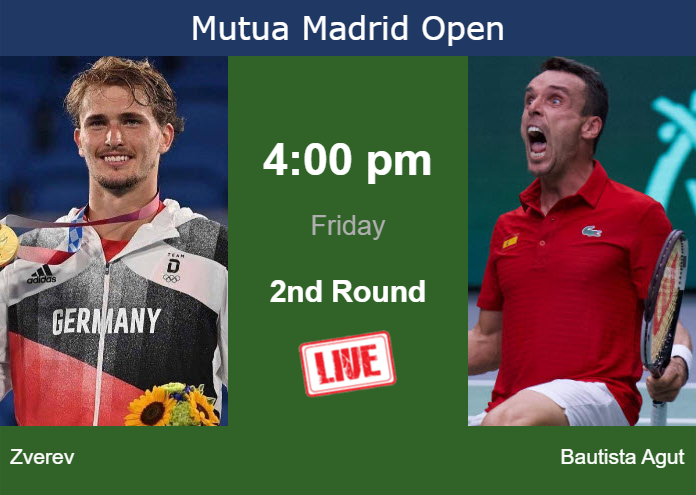 Thursday Live Streaming Alexander Zverev vs Roberto Bautista Agut