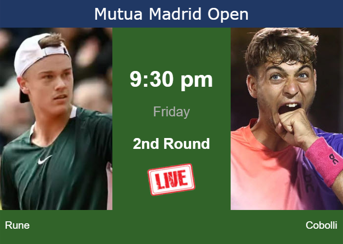 How to watch Rune vs. Cobolli on live streaming in Madrid on Friday